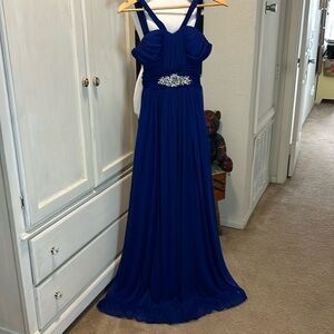 B Darlin junior size embellished, halter style prom gown in Royal blue
